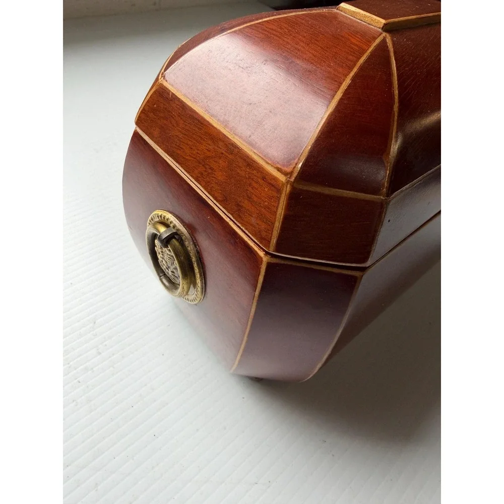 Bombay Company Octagon-Shaped Wooden Jewelry Box Black Velvet Interior No Key